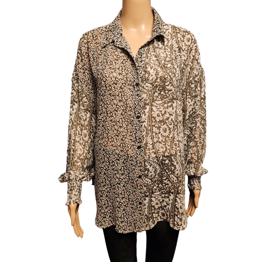 Acoa Floral Woven Sheer Chiffon Blouse Loose Size S - Picture 3 of 14
